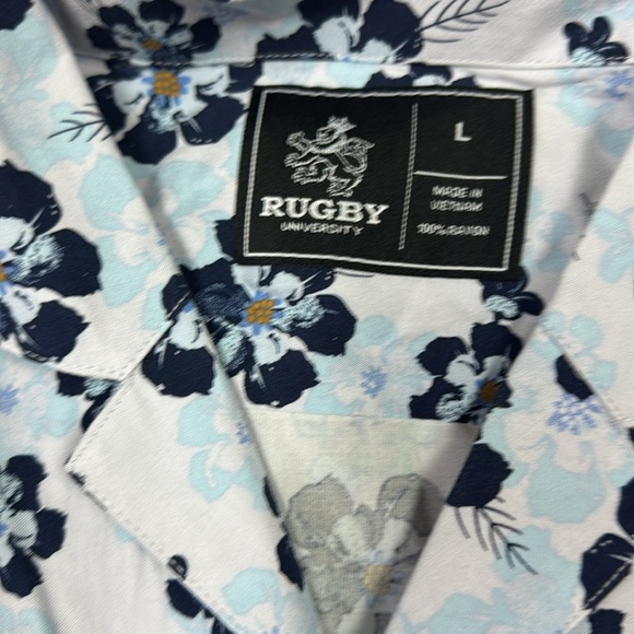 HAWAIAN PRINT Blue and White Floral Casual Shirt - Picture 5 of 5